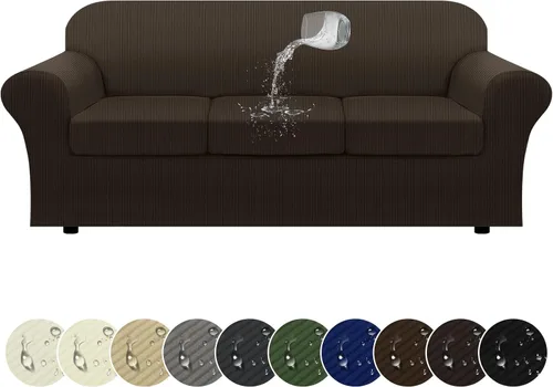 Miniatura 77 de Funda impermeable para silla con brazos, juego de 2 piezas, funda a rayas para 1 sofá separado con cojín en T, fundas de sillón de tela