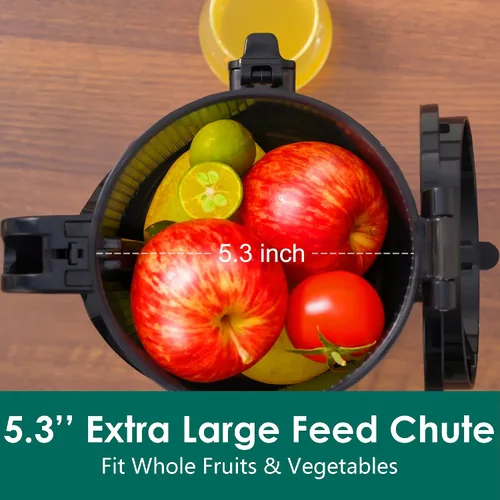 Miniatura 2 de Máquinas Exprimidoras de Prensa en Frío, Exprimidor de Masticación Lenta con Conducto de Alimentación Extra Grande de 5.3" que Cabe Frutas y Azul