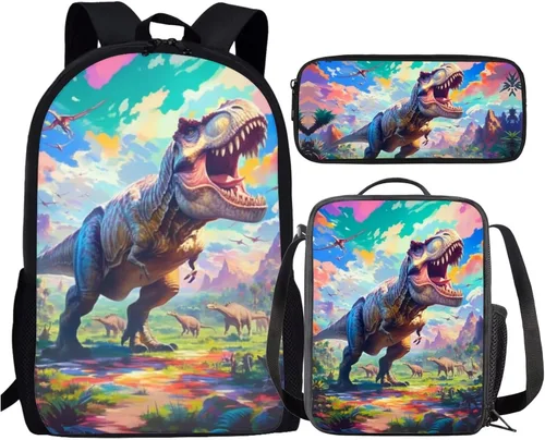 Miniatura 17 de HUGS IDEA Juego de 3 bolsas escolares con aislamiento térmico para el almuerzo, estuche para lápices