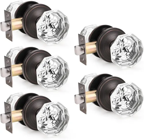 Miniatura 10 de Orger Paquete de 5 pomos de puerta de vidrio con roseta de bronce aceitado, pomos de puerta de baño/cama para uso de privacidad, manijas de puerta