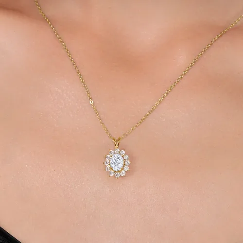 Miniatura 179 de Gem Stone King Collar con piedra natal ovalada de plata chapada en oro amarillo de 18 quilates, ovalado de 0.315 x 0.236 in, collares con colgante