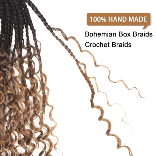 Miniatura 6 de Trenzas de Caja Goddess de Crochet con Puntas Rizadas de 10 Pulgadas, Trenzas de Crochet Boho, Paquete de 8, 3X, Extensiones de Cabello Sintético
