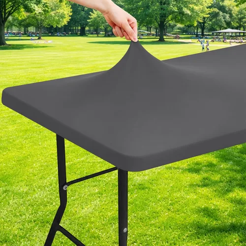 Miniatura 21 de Moosfor Mantel rectangular de elastano de 4 pies, manteles elásticos ajustables para pícnic, funda elástica y lavable para mesa de patio para Azul