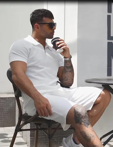 Miniatura 3 de URRU Conjunto de camisa polo y pantalones cortos para hombre, trajes de verano a la moda, casual, manga corta, traje polo para hombre, 2 piezas