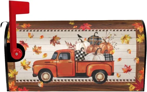 Miniatura 2 de Funda magnética para buzón de otoño, camión, tamaño estándar de 18 x 21 pulgadas, diseño de calabazas de Acción de Gracias, cosecha, hojas de arce