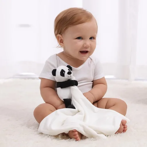 Miniatura 3 de Apricot Lamb Manta de seguridad de animales de peluche, panda, manta de personaje para guardería, felpa de lujo para acurrucarse