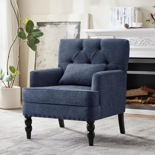 Miniatura 10 de HUIMO Silla de Club Acolchada, Silla de Acento con Almohada Lumbar, Sillón Tapizado con Botones, Sillas de Sofá de Tela de Lino para Dormitorio