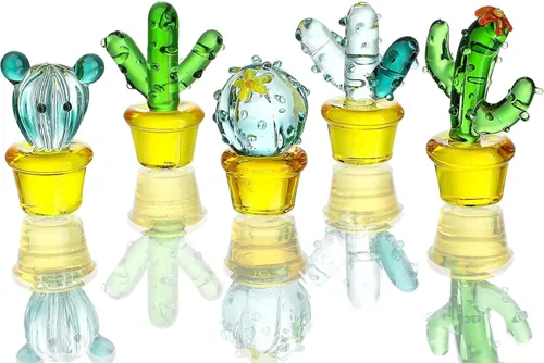 5 piezas de cactus de vidrio soplado a mano figuras de cristal miniatura cactus simulación plantas del desierto coleccionables decoración de mesa