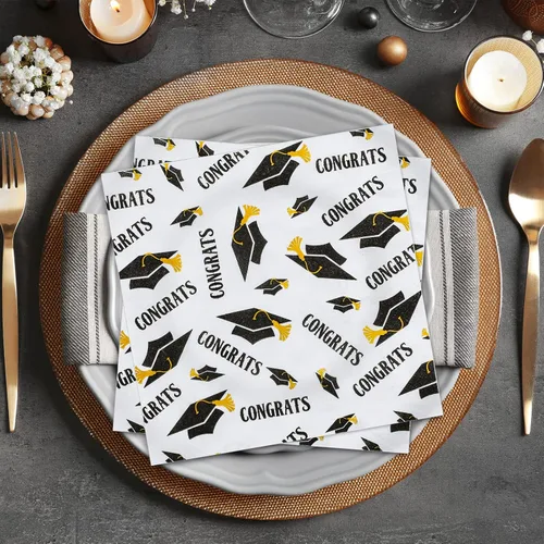 Miniatura 5 de Whaline Servilletas de papel para fiesta de graduación 2026 de 6.5 x 6.5 pulgadas, servilletas desechables blancas y negras, tapas