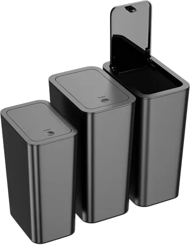 Miniatura 11 de N. NETDOT Paquete de 3 cubos de basura pequeños de 3 galones con tapa, cubo de basura para baño con tapa desplegable, cesta de basura para baño