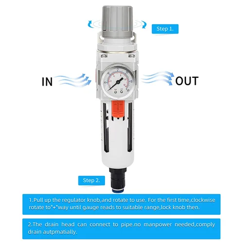 Miniatura 4 de NANPU Regulador de filtro de aire comprimido NPT de 1/2 pulgada combinado a cuestas, drenaje automático, elemento de latón de 5 micrones, cuenco