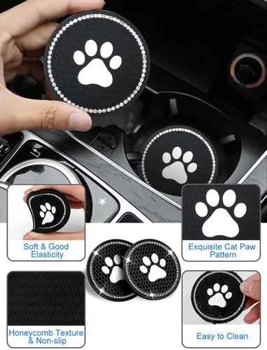 Miniatura 2 de 2 posavasos con diseño de pata de gato, universales de 2.75 pulgadas, antideslizantes, de silicona, para vehículos, bonitos posavasos de goma