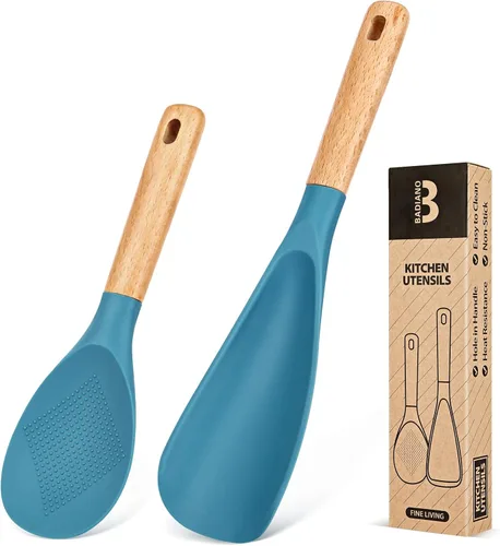 Cuchara de cocina y cuchara de arroz para utensilios de cocina antiadherentes, ideal para cocinar y servir silicona mate resistente sin BPA, cuchara