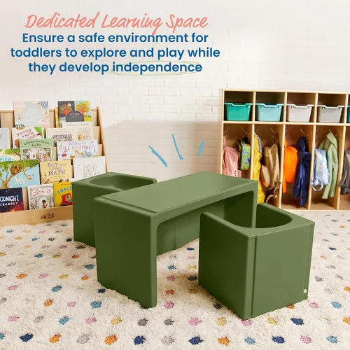 Miniatura 3 de ECR4Kids juego de mesa Tri-Me y silla Cube, muebles multiusos, verde Hunter, 3 piezas Verde cazador