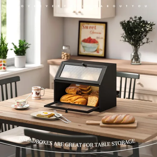 Miniatura 3 de STDDRE Caja de Pan para Encimera de Cocina Cubo de Doble Capa Caja de Almacenamiento de Pan de Capacidad Extra Grande Estilo Granja con Ventanas