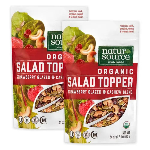 Miniatura 8 de NaturSource Ensalada orgánica de anacardo glaseado con fresa, aderezos para ensaladas, semillas y arándanos, crujientes, semillas mixtas, avena