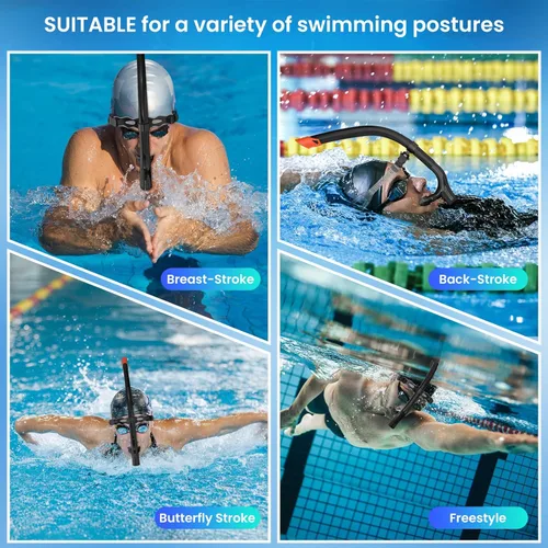 Miniatura 7 de Snorkel de nadador para natación regazo, equipo de esnórquel para adultos, entrenamiento de natación, boquilla de silicona de montaje central