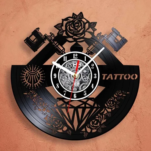 Miniatura 3 de The Geeky Days Reloj de pared con disco de vinilo silencioso con nombre personalizado, máquina de tatuaje de cuarzo con pilas, 12 pulgadas, LP