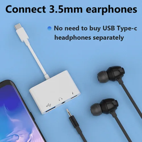 Miniatura 3 de Adaptador USB C a USB para MacBook, divisor USB C a USB-A OTG 3 en 1 con conector de audio de 0.138 in y puerto de carga rápida PD compatible