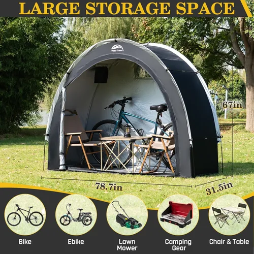 Miniatura 3 de Happy Travel Tienda de campaña de almacenamiento para bicicletas, cobertizos de almacenamiento de bicicletas portátiles para exteriores con tela