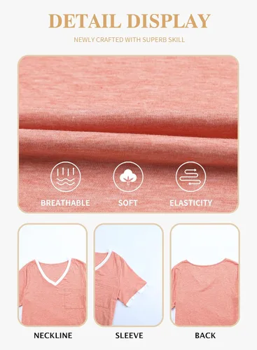 Miniatura 28 de Eytino Blusas de talla grande para mujer, cuello en V, manga corta, a rayas, casual, holgada, con bolsillo (1X-5X)
