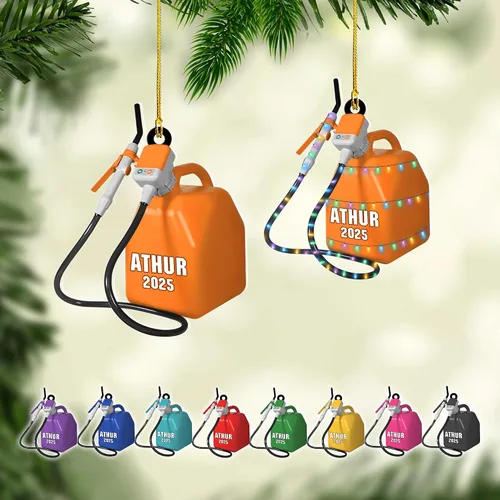 Miniatura 10 de Adorno de Navidad personalizado con bomba de gas, decoración retro personalizada para árbol de vacaciones, recuerdo único para trabajadores
