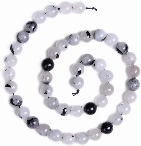 Miniatura 2 de Cuentas sueltas de cuarzo rutilado negro natural, hermosas, de 6 mm, redondas y suaves, aproximadamente 15 pulgadas. Para hacer pulseras, collares