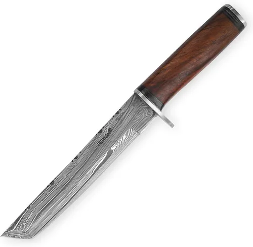 Perkin Damasco Cuchillos de caza de hoja fija con vaina, hecho a mano, cuchillo de hoja fija tanto para supervivencia, lucha, al aire libre,
