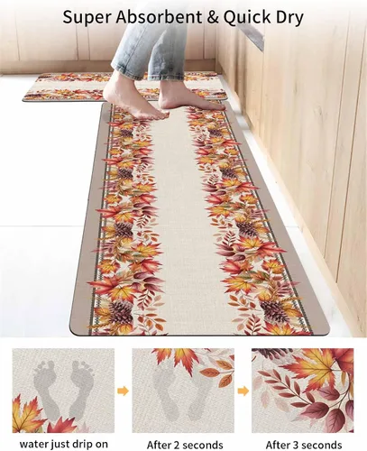 Miniatura 4 de Tapete de baño con hojas bohemias para bañera, antideslizante, de secado rápido y absorbente, de tierra de diatomeas, para fregadero de cocina