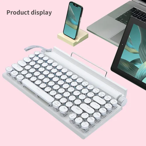 Miniatura 7 de Teclado mecánico de 83 teclas Punto Retro Máquina de escribir Teclado Bluetooth inalámbrico, mecánico de juegos, Interruptor azul anti-fantasma