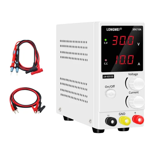 Miniatura 6 de LONGWEI Fuente de alimentación de CC variable, 30 V 10 A, 4 pantallas LED digitales, fuente de alimentación de conmutación regulada ajustable