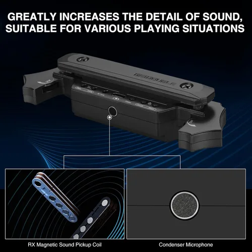Miniatura 4 de Pastilla inalámbrica para guitarra acústica magnética recargable y micrófono pastilla de boca de sonido para guitarra acústica con control de Negro