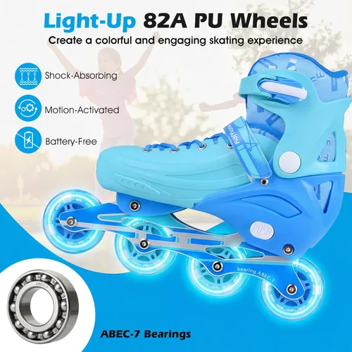 Miniatura 3 de BABY JOY Patines en línea, 4 tamaños ajustables para niños con ruedas iluminadas para niños de 5 a 14 años, divertidos patines iluminadores