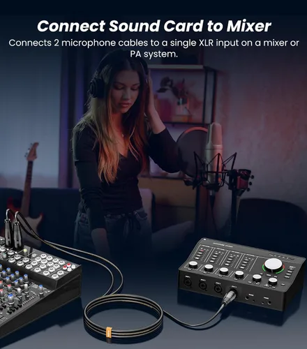 Miniatura 5 de Tisino Cable XLR Y-Splitter Cable hembra doble XLR a macho de micrófono combinador Y cable de conexión de adaptador de micrófono equilibrado