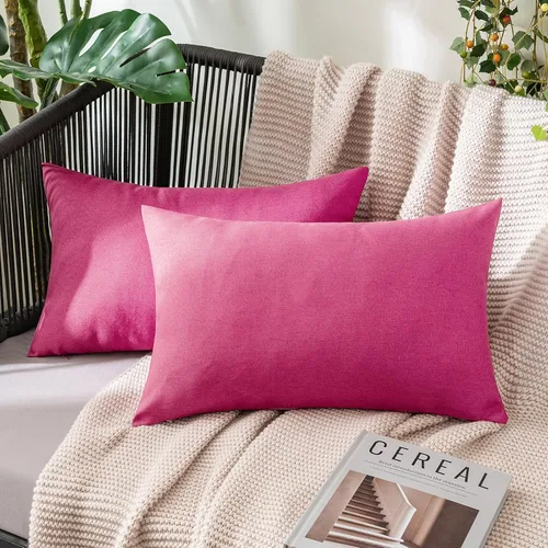 Miniatura 41 de MIULEE Paquete de 2 fundas decorativas para almohadas de exterior, sólidas, impermeables, de lino sintético, estilo granja de jardín, fundas de Óxido