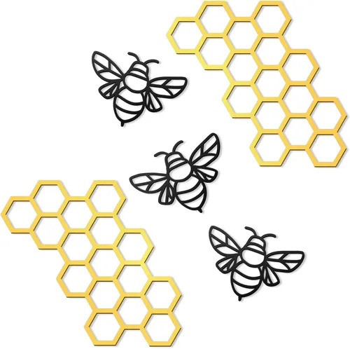 Peryiter 5 Piezas Arte de Pared de Abeja de Metal Granja Abeja Miel Nido de Abejas Decoración de Pared de Alambre de Metal Decoración de Pared