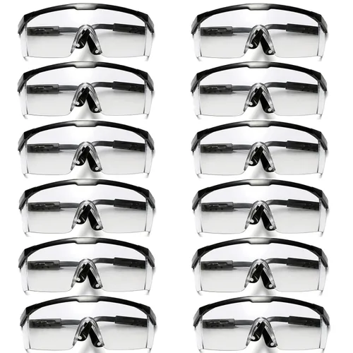 12 lentes de seguridad antivaho con patillas ajustables | Gafas antivaho con lente transparente, gafas protectoras ligeras para hombres y mujeres |