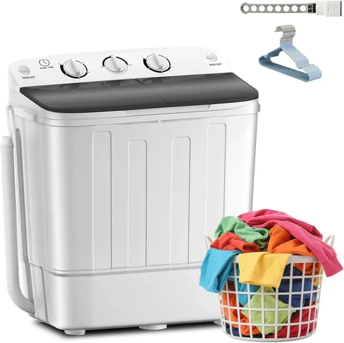 Erivess - Lavadora portátil de doble tina de 18 libras con estante de secado y 10 perchas, lavadora mini compacta de 11 libras con centrifugadora de