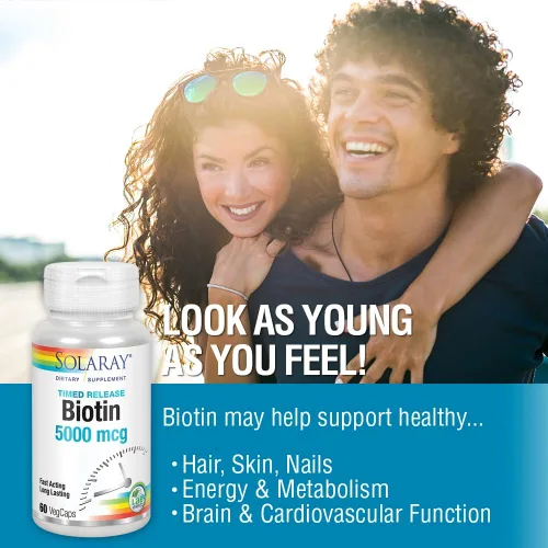Miniatura 4 de Solaray Biotina de liberación temporal de 5000 mcg – Biotina pura 5000mcg para cabello, piel y uñas, vitamina capilar para mujeres y hombres, 7