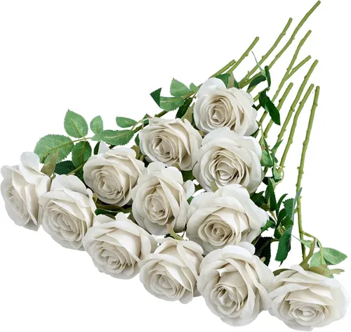 Miniatura 21 de 12 piezas Rosas Flores Artificiales Rosas Falsas Azul Bebé Rosas de Seda Flores de Seda Blancas Rosas con Tallos Largos para Bodas Hogar Fiestas