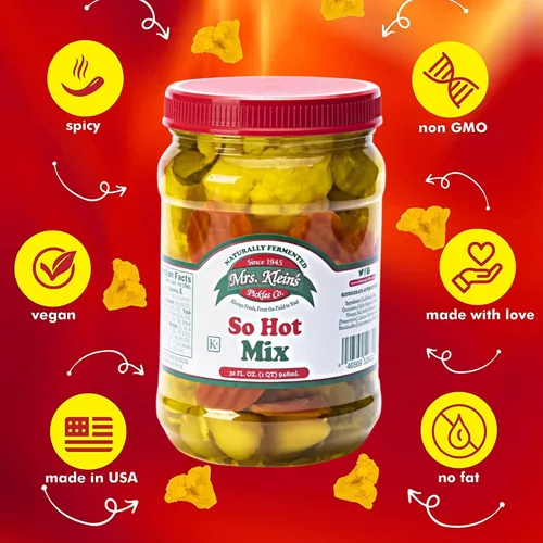 Miniatura 7 de 32 Oz. Verduras Frescas en Escabeche, 2 Frascos, Mezcla Muy Picante de Trozos de Coliflor, Zanahorias, Pepinillos Picantes y Pimientos Chilito