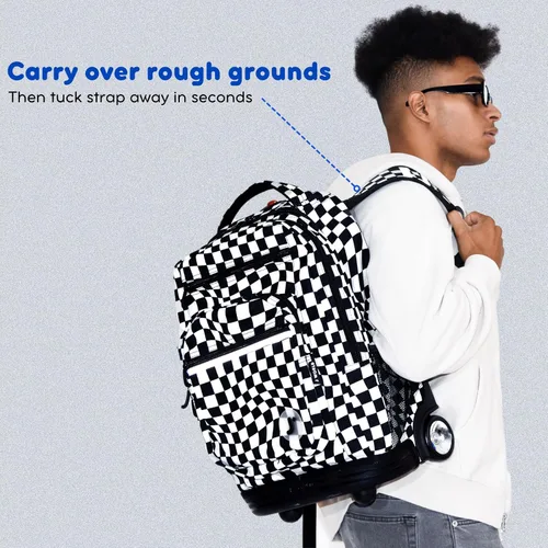Miniatura 8 de J World Sundance Mochila Rodante para Laptop para Niñas y Niños. Mochila Escolar con Ruedas, Rombos negro, 20 pulgadas