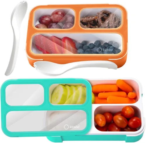 Miniatura 7 de Contenedores pequeños para aperitivos para niños pequeños, 3 compartimentos (juego de 3), cajas a prueba de fugas con tapas, mini lonchera Bento