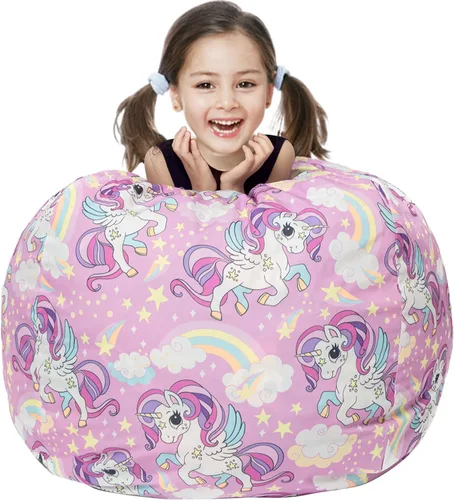 Miniatura 13 de LOLOMLO Funda para puf de almacenamiento de animales de peluche, para niños, mantas, toallas, puf (solo funda), sofá de lona con cremallera YKK