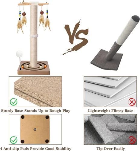 Miniatura 6 de Poste rascador alto para gatos, 33 pulgadas, sisal, juguetes de muebles interactivos para gatos adultos de interior, 2 métodos de montaje, torre