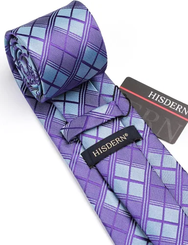 Miniatura 45 de HISDERN Conjunto de corbata a cuadros a cuadros pañuelo tejido clásico formal para hombre corbata y bolsillo cuadrado