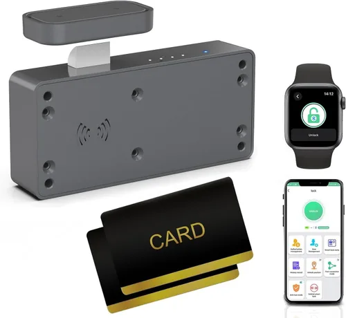 Miniatura 14 de eLinkSmart - Cerradura de cajón oculta para gabinete con tarjeta NFC RFID, aplicación Bluetooth, seguridad infantil, no requiere taladrar para Negro