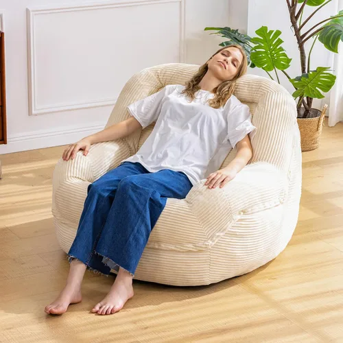 Miniatura 13 de Silla Puf Gigante con Reposabrazos - Asiento Acogedor de Gran Tamaño para Adultos, Tela de Pana y Relleno de Espuma de Alta Resistencia, Salón Ideal
