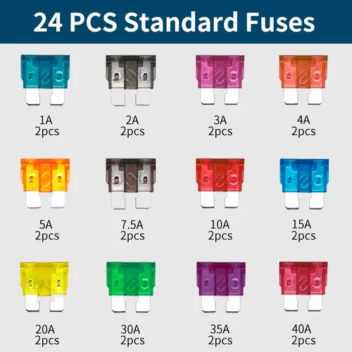 Miniatura 3 de Portafusibles ATC/ATO, 5 paquetes de portafusibles de hoja automotriz en línea con 24 fusibles estándar para automóvil, 1A, 2A, 3A, 4A, 5A, 7.5A