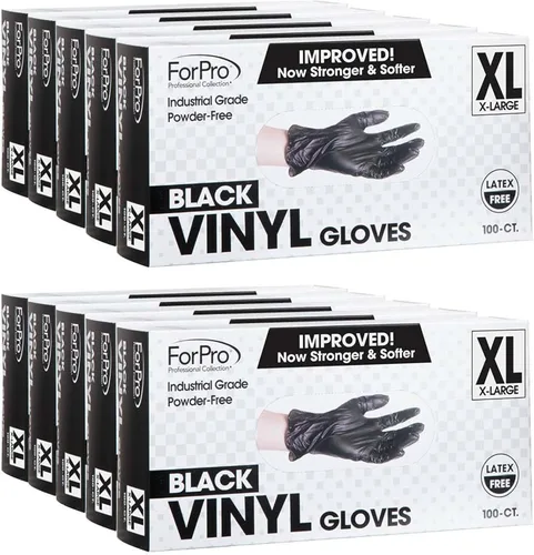 Miniatura 13 de ForPro Disposable Vinyl Gloves, Industrial Grade, Powder & Latex Free, Non-Sterile, Food Safe, 2.75 Mil Palm, 3.9 Mil Fingers Negro